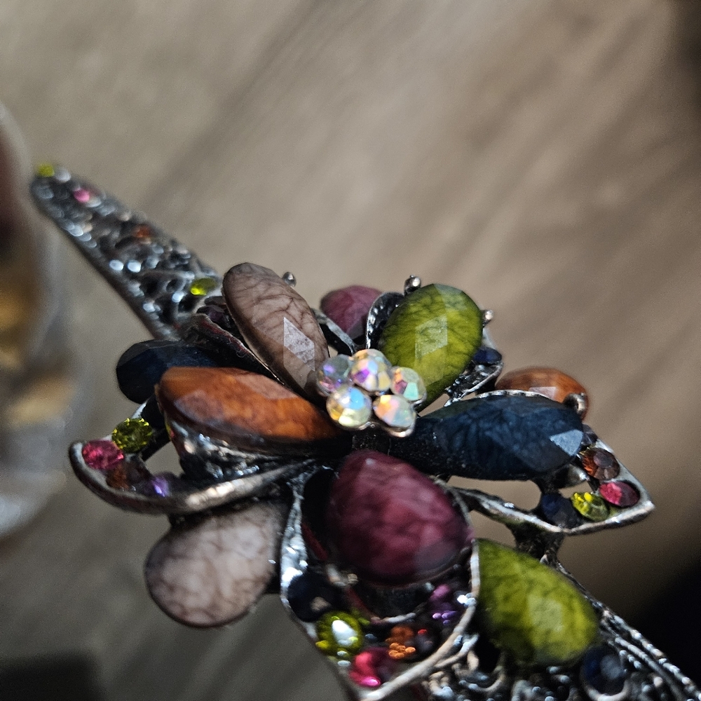 Multicolor Gemstone Floral Brooch